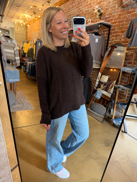 Chocolate Center Seam Oversized Knit Sweater