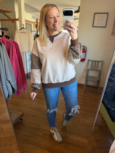 Oatmeal & Taupe Striped Color-Block Top