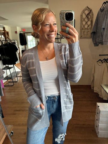 Slate Blue Striped Cardigan