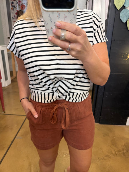 Black & White Striped Top With Twist Detail