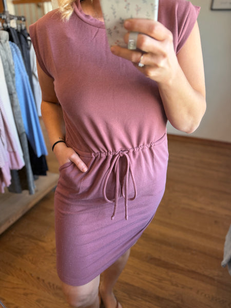 Marsala Drawstring French Terry Dress
