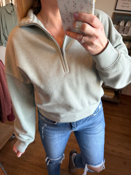 Sage Green Half-Zip Sweatshirt
