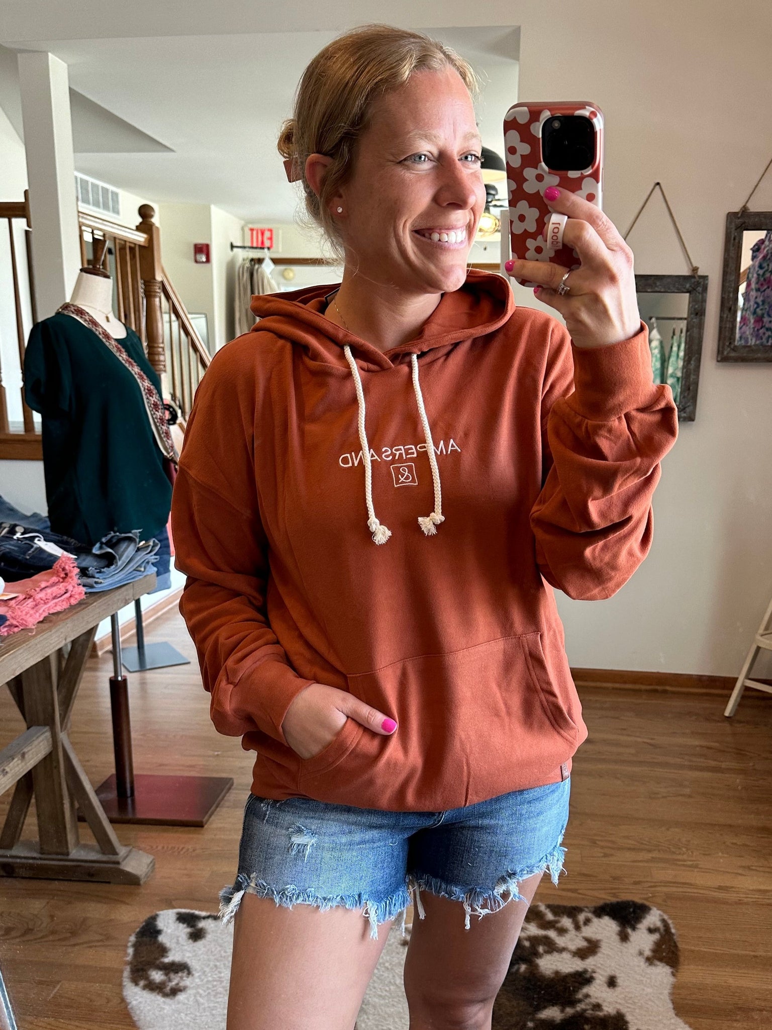 Ampersand Avenue Performance Fleece University Hoodie in Burnt Orange