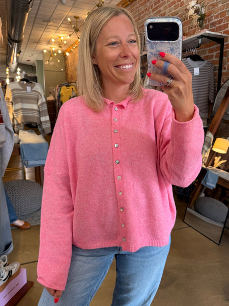 Strawberry Cream Oversized Button Down Cardigan