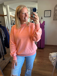 Coral Acid Washed Fleece Oversized Pullover