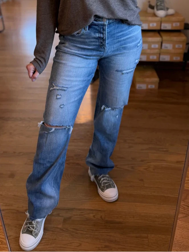 Mica High-Rise Distressed Straight Leg Jeans