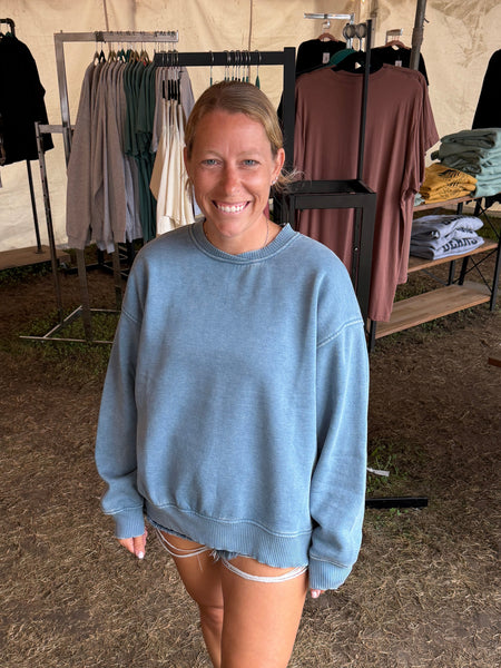 Blue Grey Acid Wash Fleece Oversized Pullover