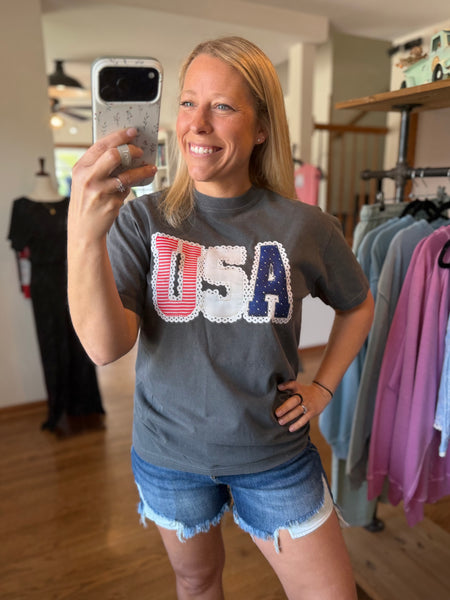 Pepper USA Faux Crochet Trim Graphic Tee