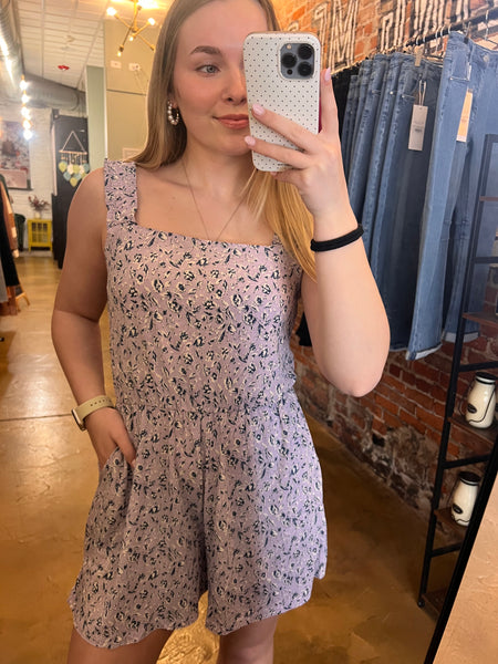 Lavender & Navy Ditsy Floral Romper