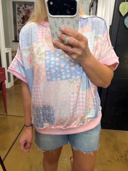 Pink Floral Patchwork Top