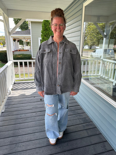 Curvy Grey Corduroy Shacket