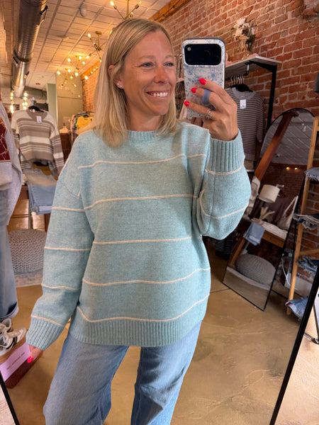 Blue Striped Drop Shoulder Sweater