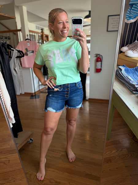 Risen Mid-Rise Button Fly Denim Shorts
