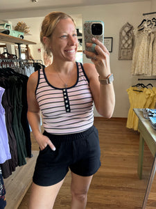 Pink Stripe Button Tank