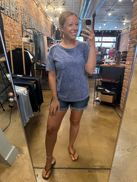 Navy Snow Washed Round Neck Tee