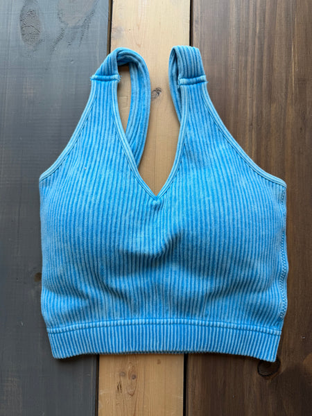 Deep Sky Acid Wash Cropped Tank With Removable Pads