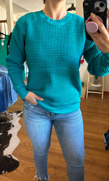 Teal Waffle Knit Sweater