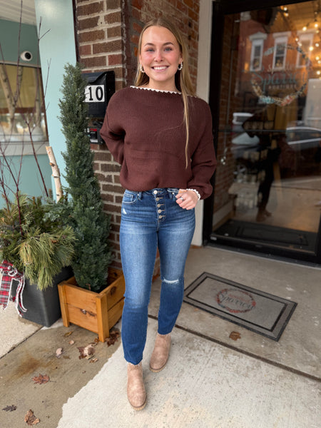 Risen Briar High Rise Button Fly Distressed Straight Jeans