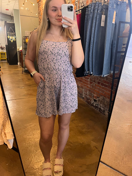 Lavender & Navy Ditsy Floral Romper