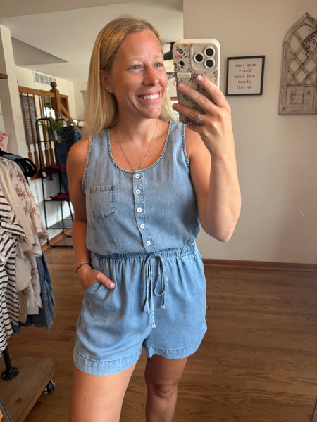 Denim Henley Romper