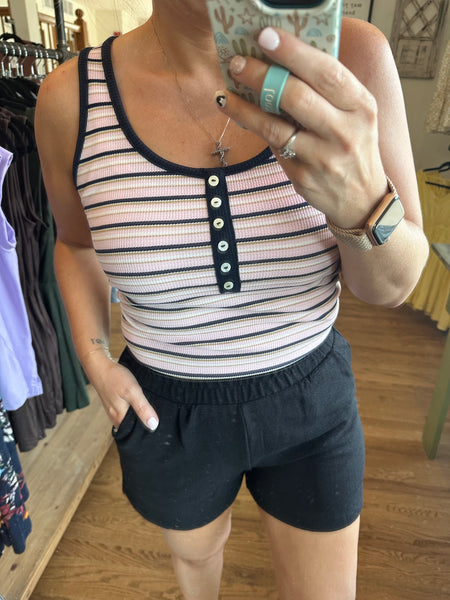 Pink Stripe Button Tank