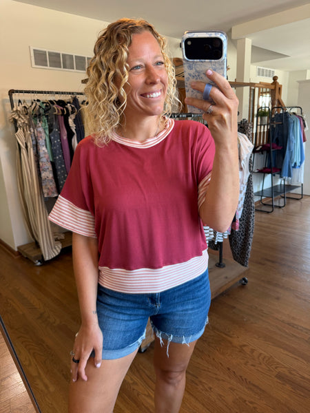 Mauve Stripe Color-Block Tee