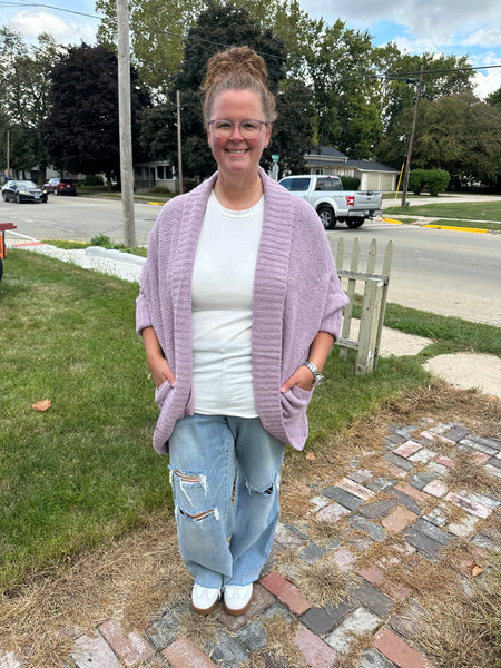 Curvy Cozy Cardigan in Dusty Lavender