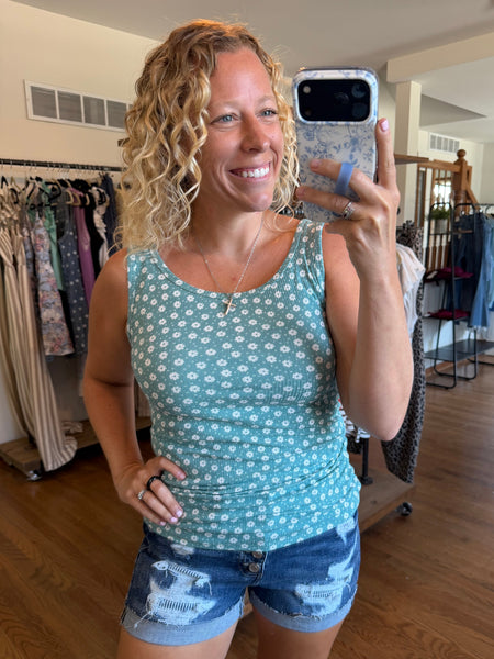 Ditsy Floral Ribbed Tank Top