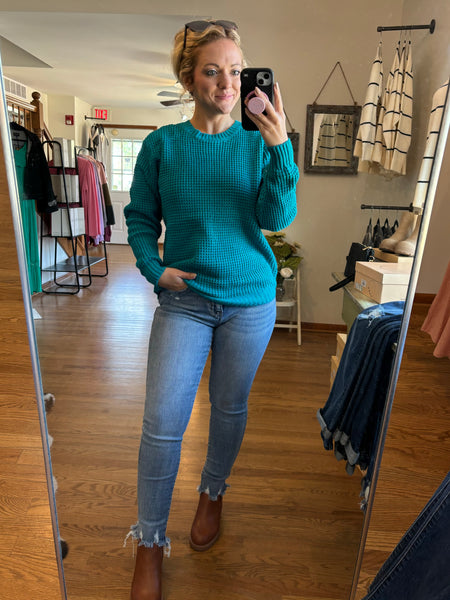 Teal Waffle Knit Sweater