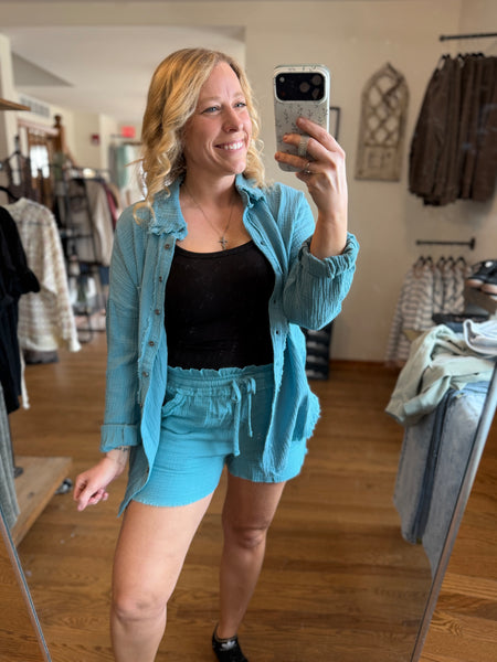 Dusty Teal Linen Shorts