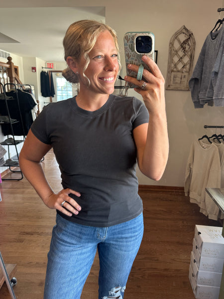 Dark Charcoal Ribbed Tee