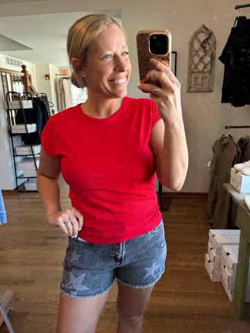Red Ribbed Tee