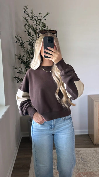 Espresso & Cream Color-Block Sweatshirt