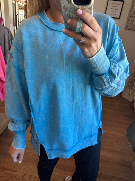 Deep Sky Acid Wash Exposed Seam Sweatshirt