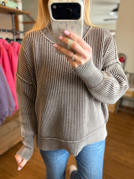 Chocolate Mineral Wash Side Slit Oversized Sweater