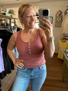 Marsala Ribbed Button Tank Top