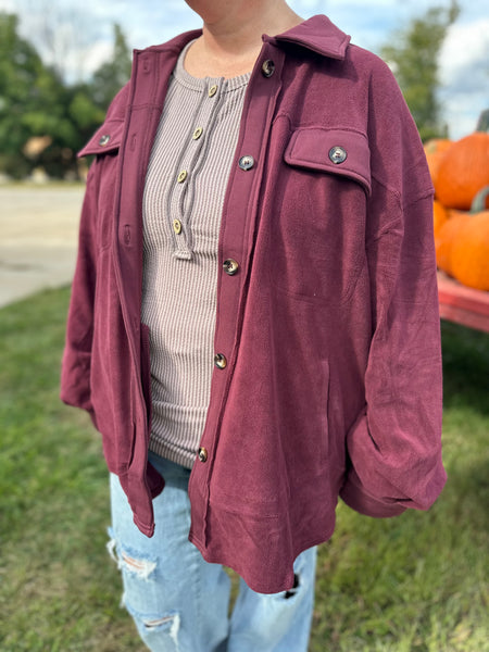 Curvy Burgundy Soft Fleece Shacket