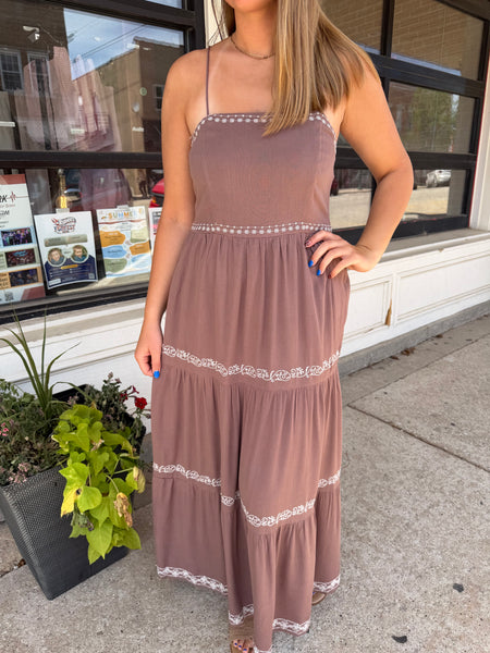 Cocoa Embroidery Tiered Maxi Dress
