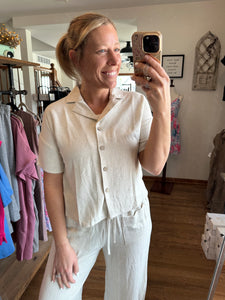 Oatmeal Button Down Linen Top
