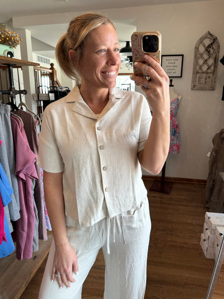 Oatmeal Button Down Linen Top