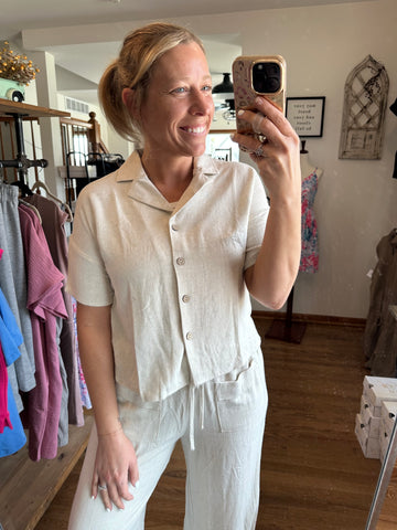 Oatmeal Button Down Linen Top
