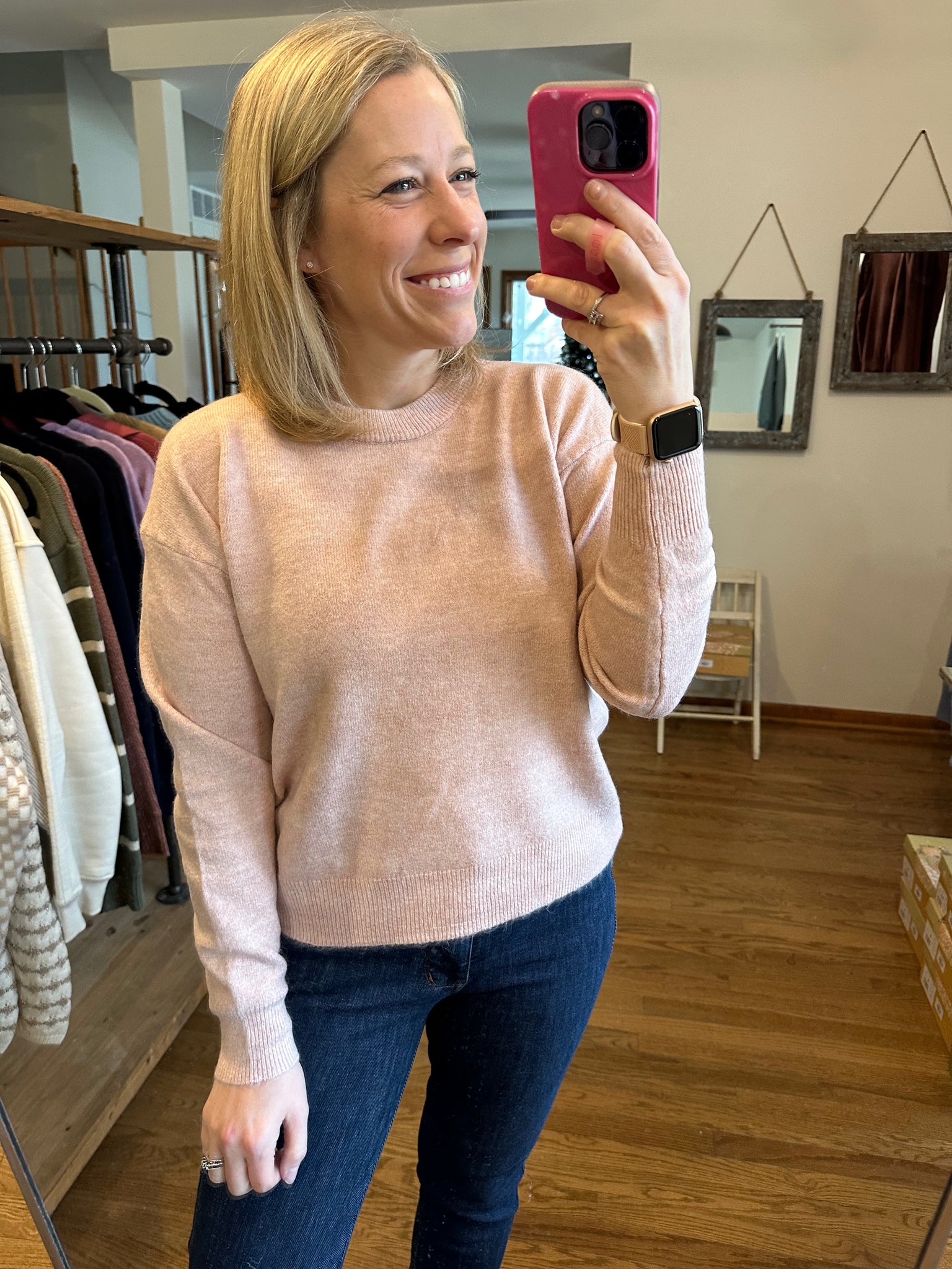 Dusty Pink Crewneck Pullover Sweater