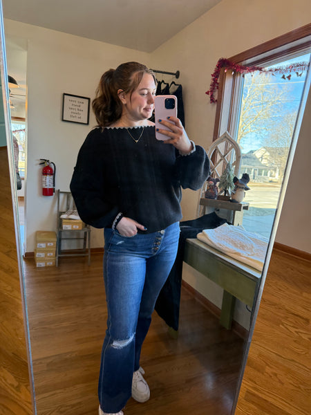 Black & Grey Boat Neck Sweater