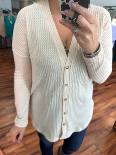 Waffle Knit Cardigan in Sand