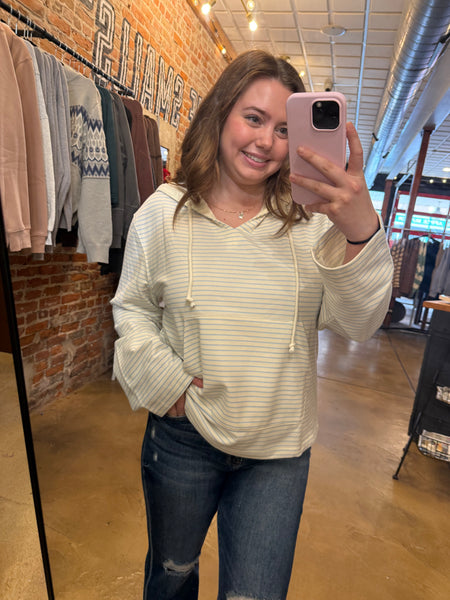 Blue & Cream Striped Lounge Hooded Top