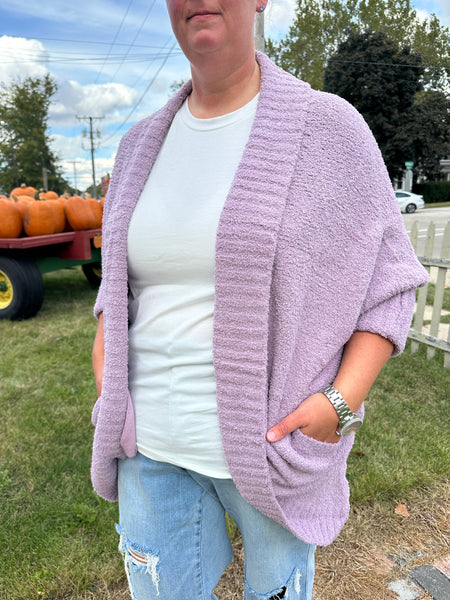 Curvy Cozy Cardigan in Dusty Lavender