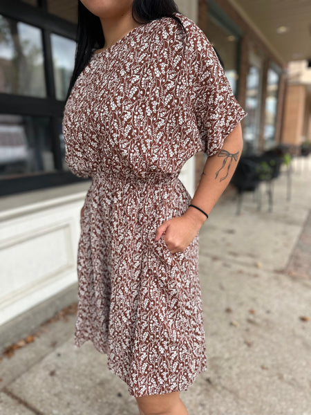 Rust Floral Print Mini Dress