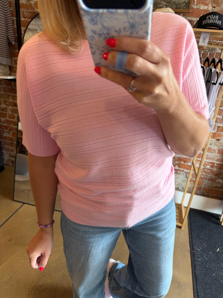 Pink Soft Ribbed Short Sleeve Top