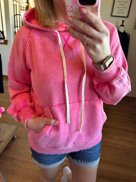 Mineral Wash Hoodie in Fuchsia