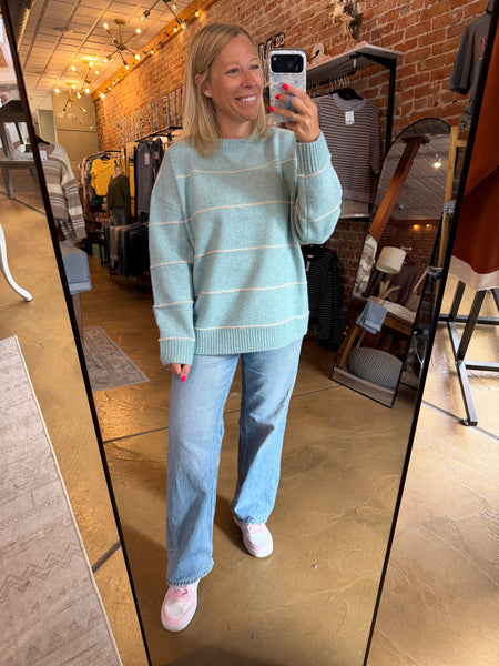 Blue Striped Drop Shoulder Sweater